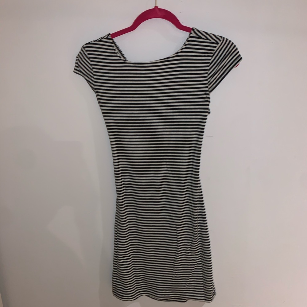 Black and white striped midi dress